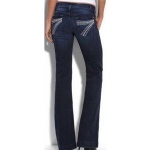 7 for All Mankind Dojo Women's Dark Wash White Stitch Flare Blue Jeans Size 29